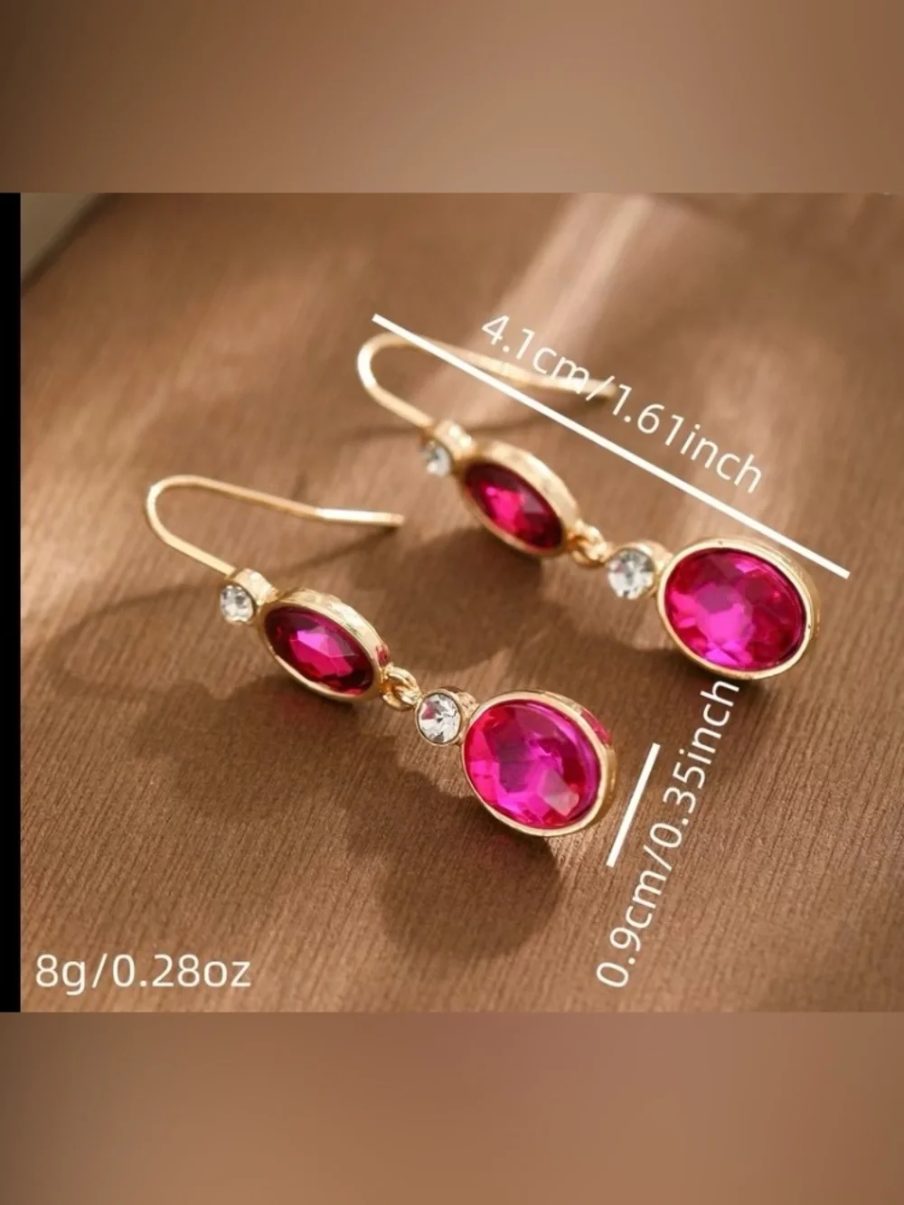 Gold-Tone Pink Drop Earrings with Faceted Pink Stones